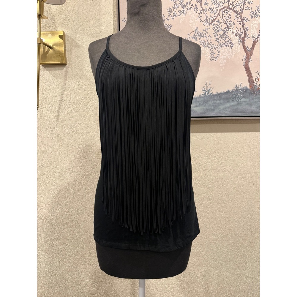Soho Jeans Womens Black Fringe Tank Top Sleeveless Racerback Boho Festival M